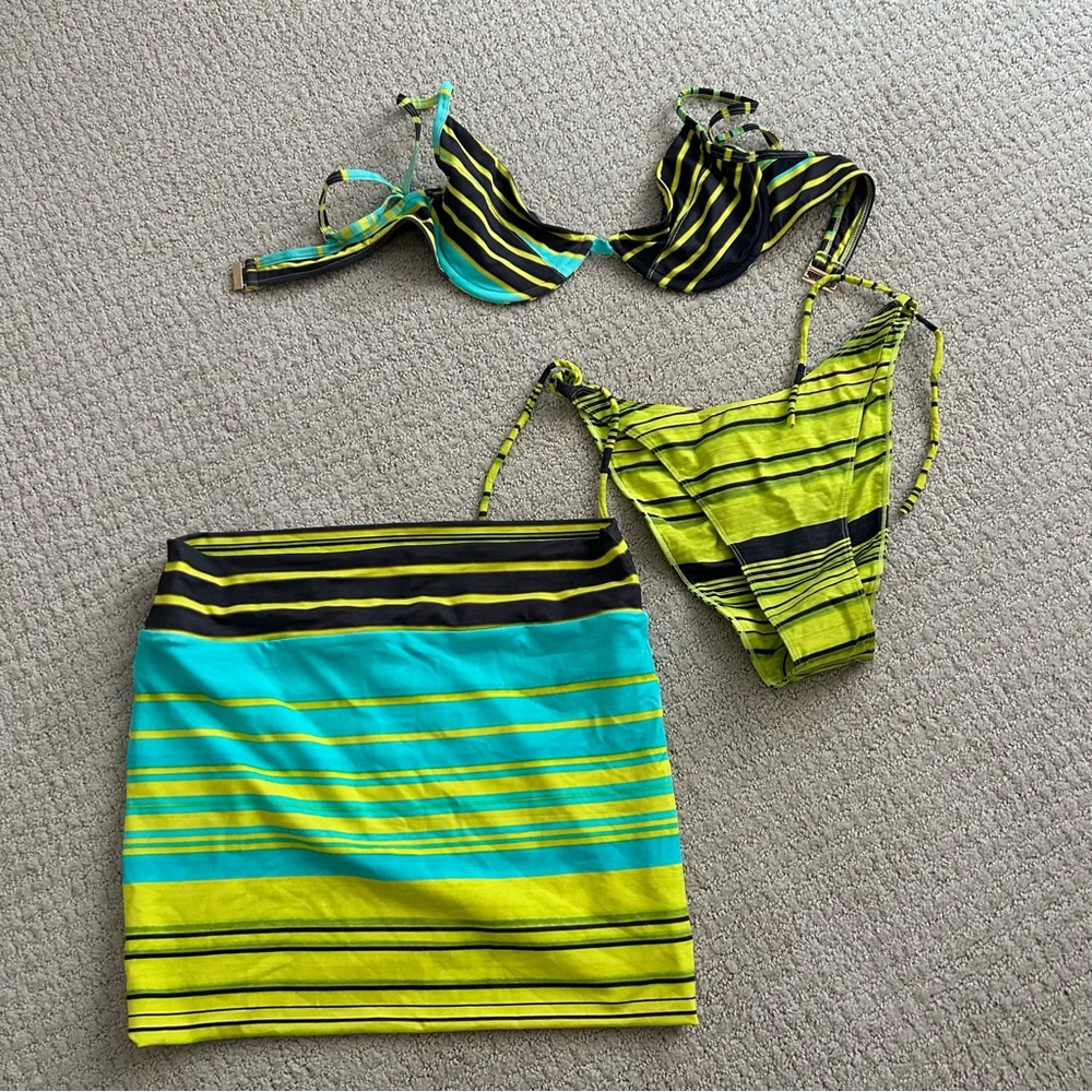 bamba swim 3 piece bikini skirt set
